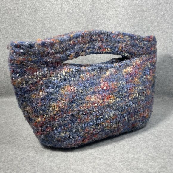 Handcrafted Purse Clutch Bag Blue Gray Knitted Wool Felt Artisan 13” x 9” Boho - Picture 5 of 14